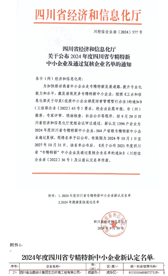 喜報!榮膺“四川省專精特新中小企業(yè)”稱號